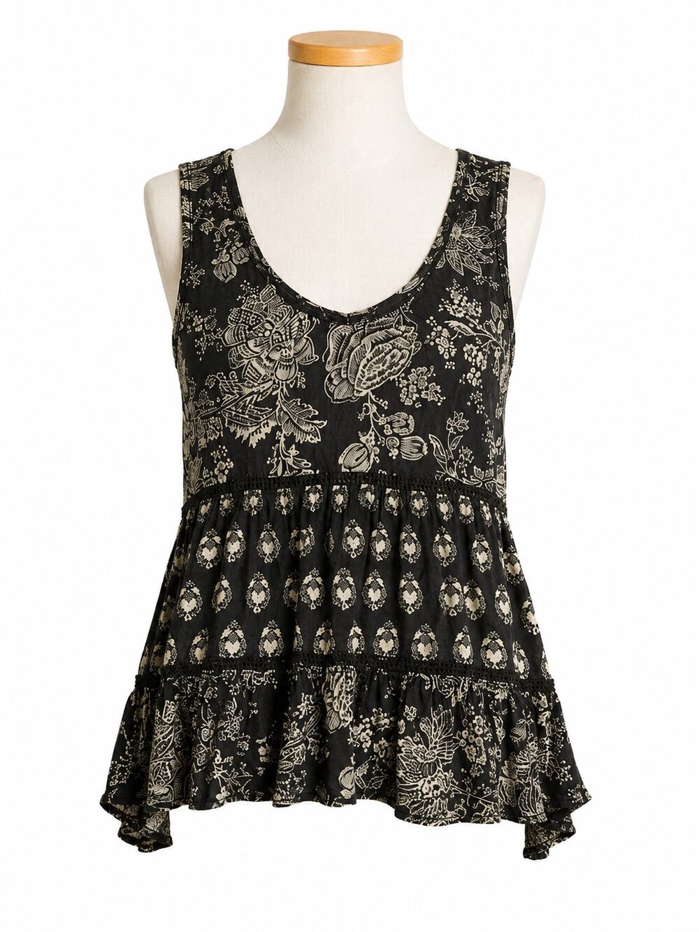 American Eagle Floral Babydoll Tank Top - Faded Black/White - Size S - Boho